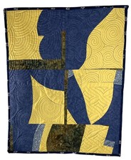 Abstract Art Quilt Blue Yellow Green 25 X32 Handmade Custom Machine Quilted
