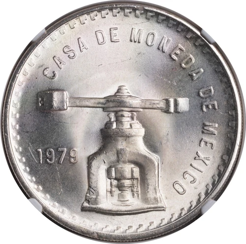 1979, Mexico (Republic). Large Bullion Silver 1 Onza Coin. Type 3. NGC MS-64!