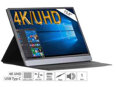 auvisio screen mobile IPS monitor, 4K UHD, 39.6 cm (15.6''), USB C, micro-o