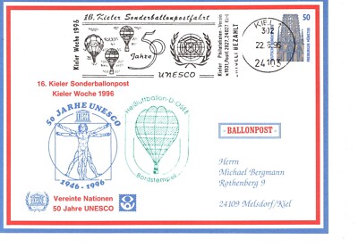 16. Kieler Sonderballonpost  Aufstieg Ballon D-Osee  Kieler Woche 1996