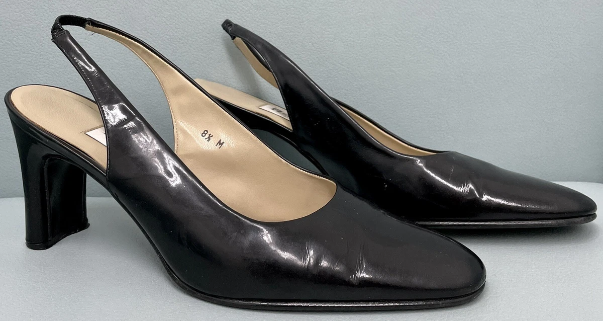 Etienne Aigner Black Genuine Leather Sling Back Melrose Pumps