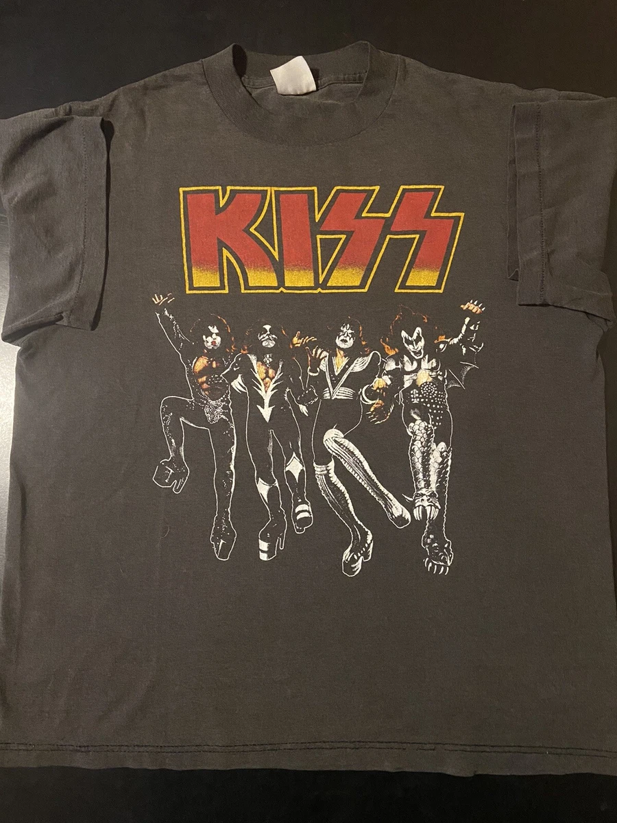 Vintage 80s Kiss Destroyer Band T Shirt Metal Glam Rock Thin Faded