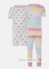 Kirkland Signature GIRLS 4-piece Cotton PJ Set HEARTS MULTI 6 NWT
