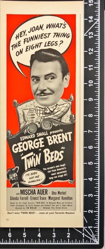 1942 Edward Small Presents George Brent in Twin Beds Movie Vintage Print Ad - Picture 2 of 6