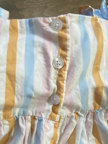 2T Girls Dress Blueberi Boulevard White Blue Yellow Pink Stripe Sleeveless Cotto - Picture 3 of 5