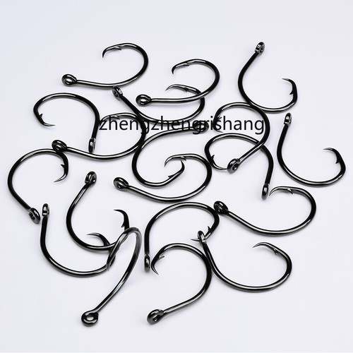 100pz Ganci da Pesca Offset Sport Cerchio Acciaio Alto Carbonio Nero Polpo - Foto 12 di 57