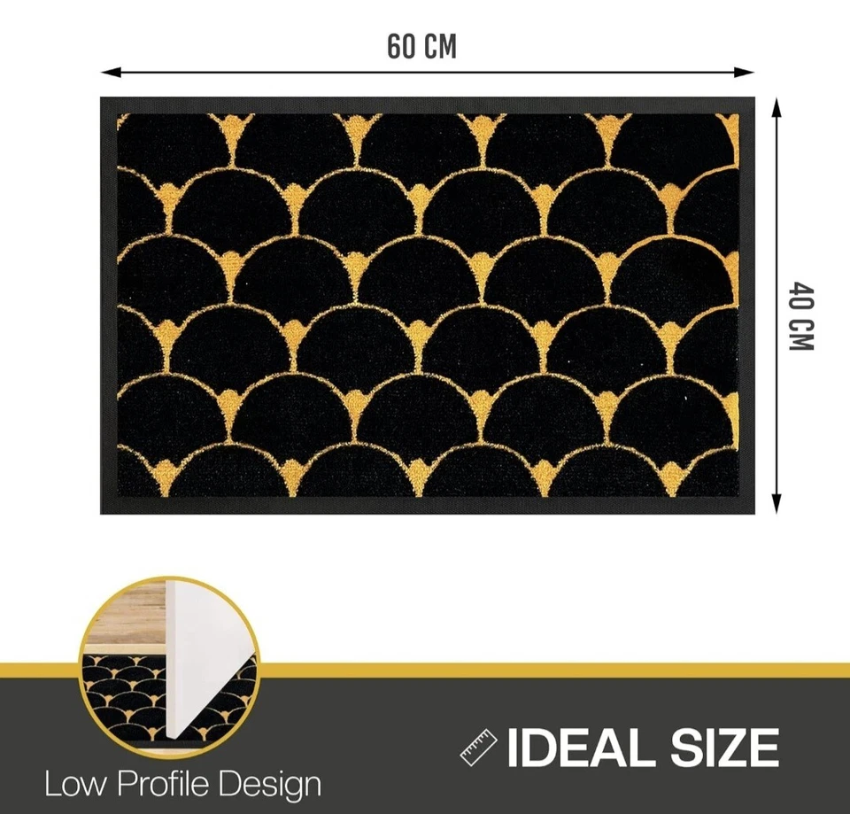 Homatz Doormat Indoor Outdoor Heavy Duty Rubber Floor Mat, Black & Gold - Image 2 of 4