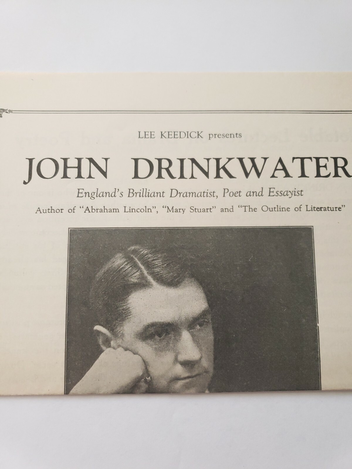 1925 LINCOLN John Drinkwater poet writer handbill ads rare appearance