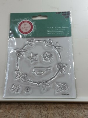 Docrafts Papermania Bellissima Christmas Stamp Set 4x4 ring of hearts/leaves NIP