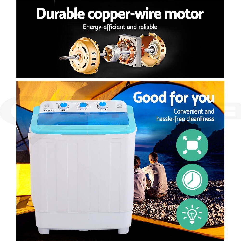 Devanti Mini Washing Machine Portable Twin Tub Caravan Camping Top Load