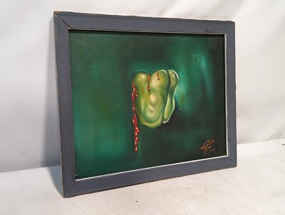 Freda Hunt bleeding pepper painting, August 1974, with abstract sky painting on