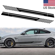 2Pcs Black Sport Racing Lattice Graphic Sticker Side Door Skirt Vinyl Universal