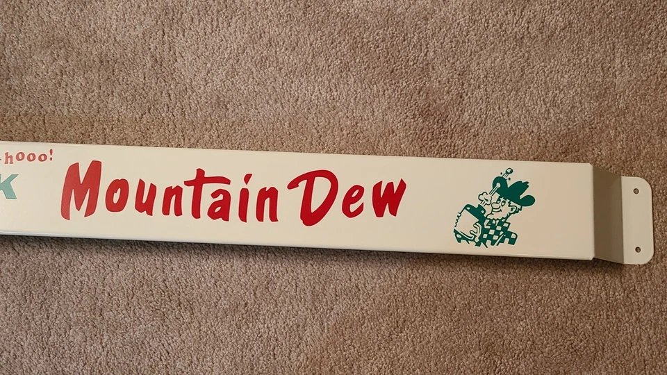 Letrero publicitario antiguo de refrescos bebida Mountain Dew barra empujador puerta 30"" Foto 3 de 4