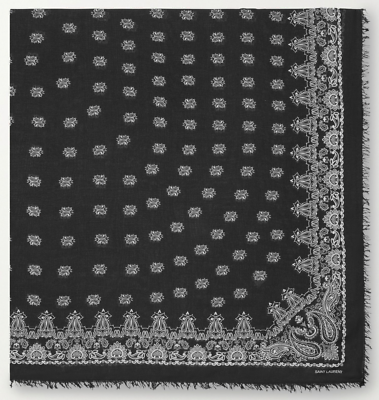 Saint Laurent スカーフ NWT Saint Laurent YSL Logo Black Bandana Print White Large Stole