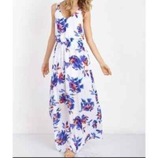 Show Me Your Mumu Kendall Floral Maxi Tank Dress White Blue Small V Back