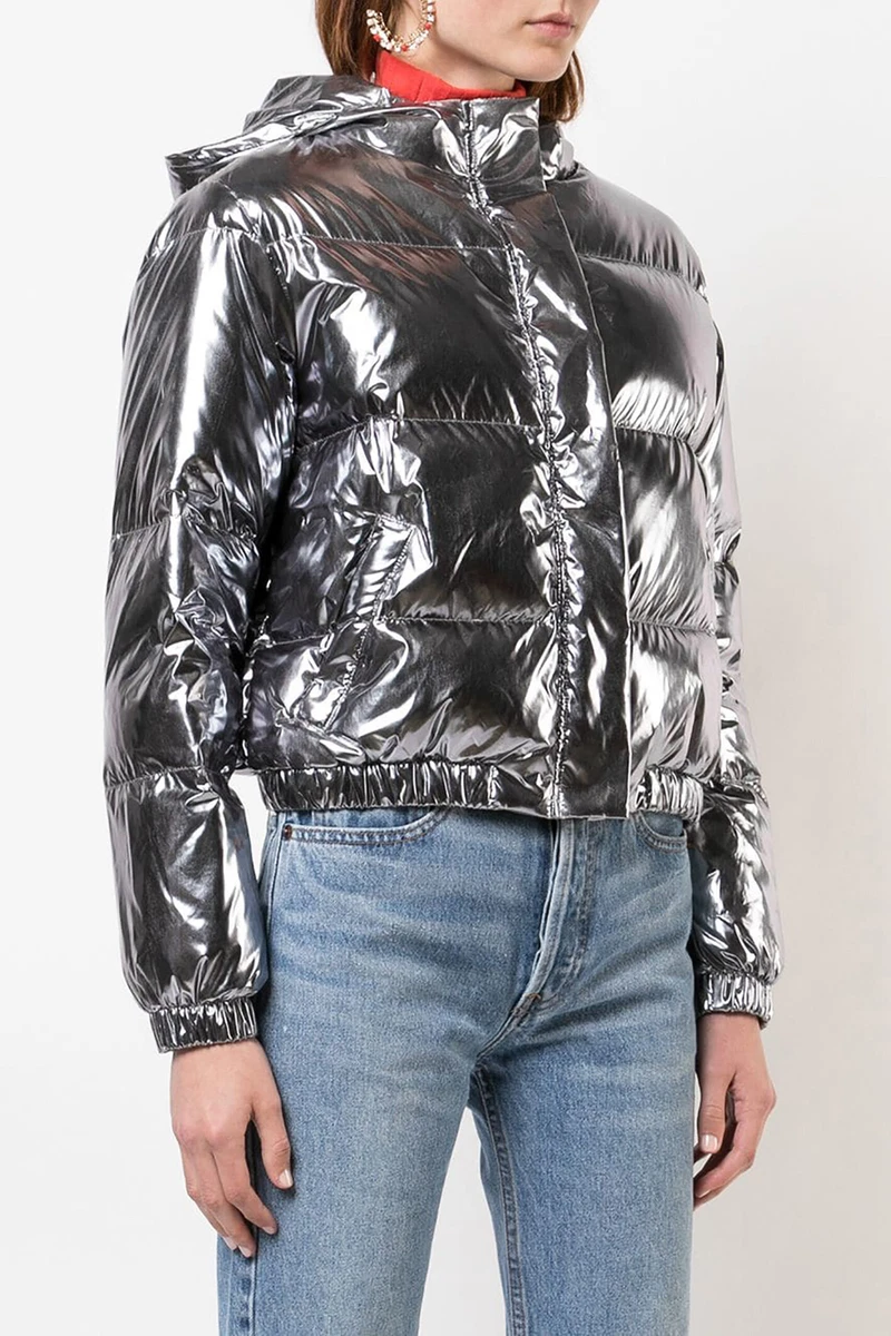 Alice Olivia Durham Metallic Goose Down Puffer Jacket Coat Size Large