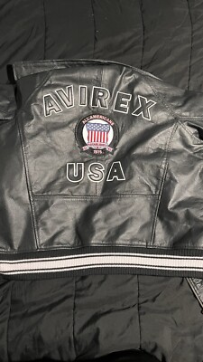 Mens Avirex Genuine Cowhide Leather Bomber Jacket American Flight Leather Jacket
