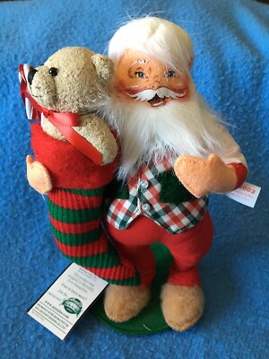 SANTA WITH BEAR STOCKING 8'' Annalee Mobilitee Doll 2003 NEW with Tag