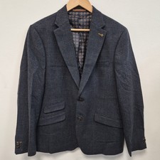 Burton Men's Grey Blue Check Tweed Wool Blazer Jacket 42R Country Wedding HAI