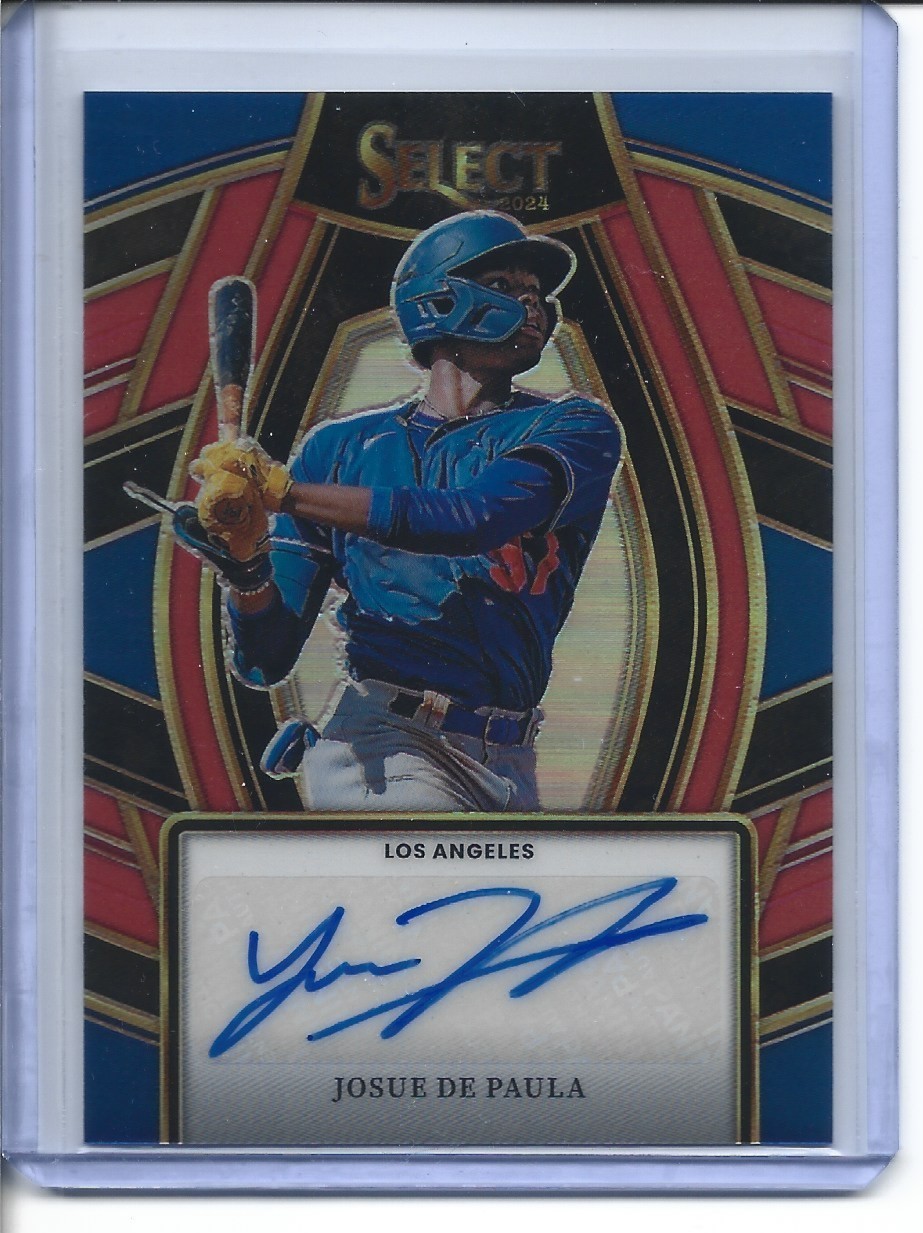 2024 PANINI SELECT JOSUE DE PAULA RED & BLUE PRIZM RC AUTO 65/99 LA DODGERS