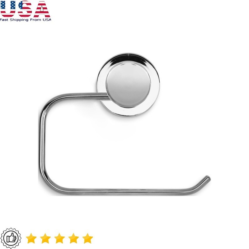 Chrome Toilet Paper Holder Wall Mount Adhesive Easy Install No Drill Durable New