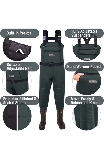 🔥HISEA Neoprene Green Insulated & Cleated Bootfoot Fishing & Hunting Waders NEW - Picture 2 of 8