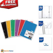Versatile 6-Pack Spiral Notebooks - College Ruled, 1 Subject, Random Colors