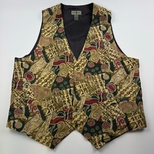 Robert Stock Vest Mens 2XLT Multicolor Abstract Silk Dress Waistcoat Formal