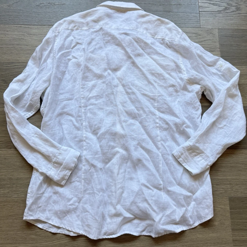 Camisa Estructura Vintage Hombres XXL Blanco Lino Años 90 Retro Travel Resort Transpirable Foto 2 de 4