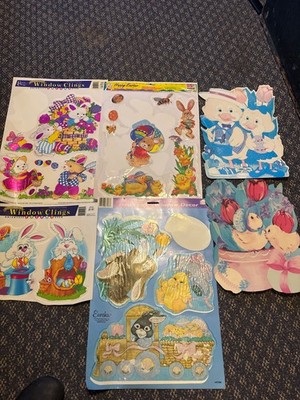 Vintage 4 Easter Cling Sets 2 Reversible Die Cut Easter Chicks all made USA