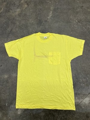 Vintage 80s Fruit Of The Loom Selvedge Pocket T Shirt Size XL Yellow