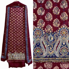 MAROON BANARASI BROCADE SILK w HAND WORK INDIAN PAKISTANI SALWAR KAMEEZ SUIT SNJ