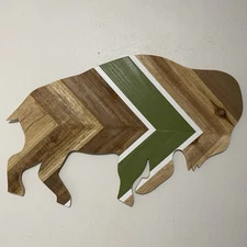 Rustic Unique Herringbone Western Bison Buffalo Wooden Plank Chevron Wall Decor