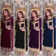 Presenting Viscose Velvet Black Salwar Kameez With Dupatta For Party Wear