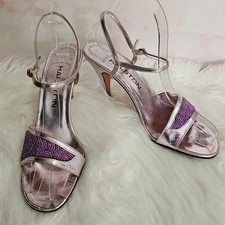 EUC VTG HALSTON Women's Made in Italy Lavander Beaded Metallic Heel Sandals 7.5