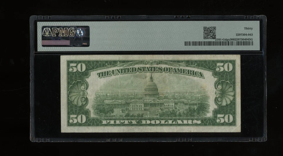 DBR 1928-A $50 DGS FRN Chicago Fr. 2101-Gdgs PMG 30 Serial G03465144A - Image 2 of 2