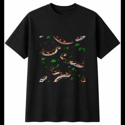 Kornnatter mit Rosen Reptil Herren T-Shirt schwarz 100% Baumwolle Tier Grafik Tee