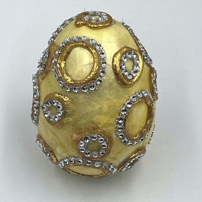 VTG Artisan Handcrafted Jeweled Egg Gold Gilded Rhinestone Decorative Ornament