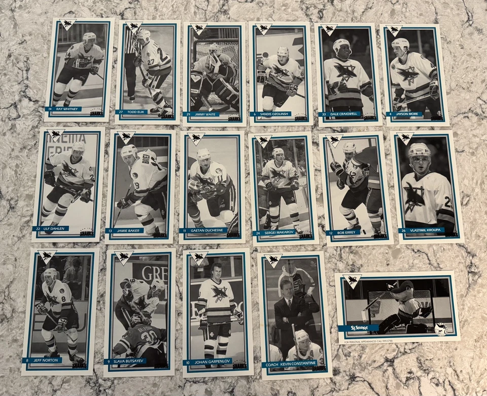 Juego de tarjetas promocionales San Jose Sharks Pacific Bell 1993 (16) + Insertar Ray Whitney Malaria Foto 3 de 4