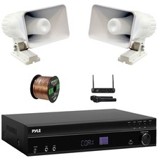 Pyle 1000W Max Karaoke Receiver, 2x 6'' 50W PA Horn Speakers  Wireless Mic