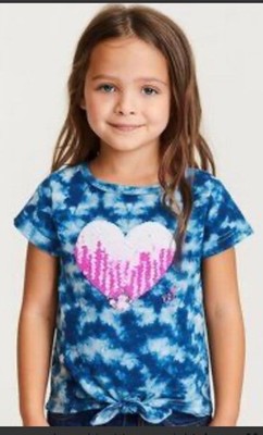 Betsey Johnson tie-dye tie-front t-shirt with sequin heart details Sz 5