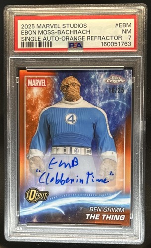2025 Topps Chrome Marvel Ebon Moss-Bachrach The Thing Auto Orange #/25 PSA 7