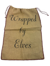 Burlap Gift Bag Drawstring "Wrapped By Elves" 19.5" x 29 Christmas Reusable