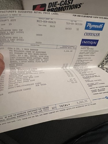 1:18 HIGHWAY 61 1970 383 CUDA REVERSE STROBE STRIPE 2006 CAMPBELL COLLECTIBLES - Picture 11 of 13