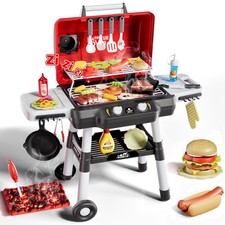 Kids Play Kitchen Toys, Kids BBQ Grill Playset  2-Tier Barbecue Toy with Wheel...