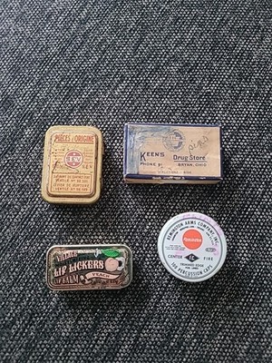 Mixed Lot of 4 Tin Pill Small Collectible Metal & Cardboard Container Boxes.  