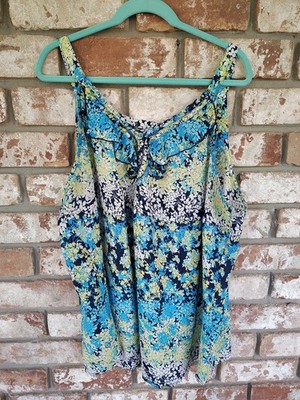 Avenue Multicolor Floral V-Neck Chiffon Tank Top Sz 22/24 Casual Summer Vacation