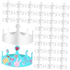 50 Pcs White Paper Crowns Bulk, DIY Blank Birthday Party Crown Classic Style