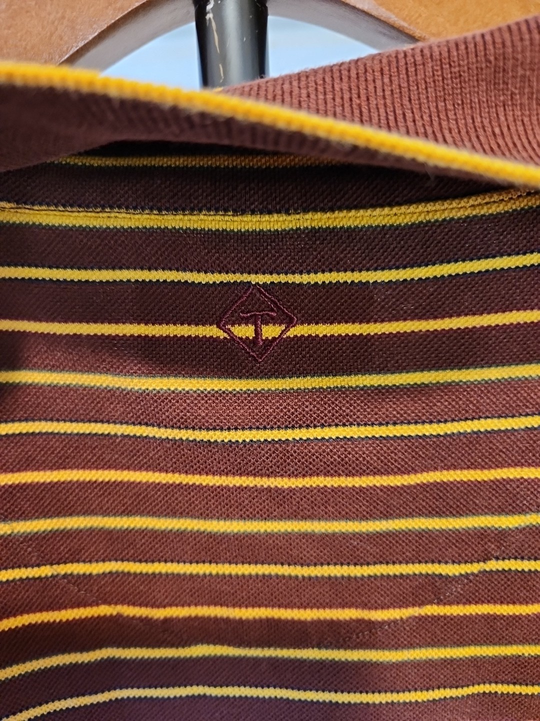 Robert Talbott Striped Polo Maroon Drk Yellow Col… - image 8