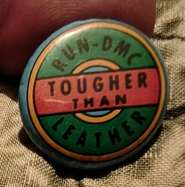 RUN DMC "Tougher Than Leather"Pinback 1" Vtg 80s Band Rap Pinback Button 1988 